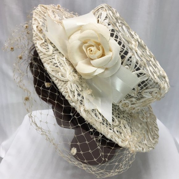 Ivory Eric Javits Straw Hat covered in Lace main image 5